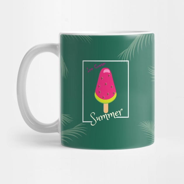 Watermelon Ice Cream Tropical Palm leaves Hello Summer by sofiartmedia